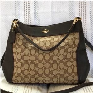 Coach Brand New Lexy Genuine Leather/Canvas Dark Brown Satchel Shoulder Bag